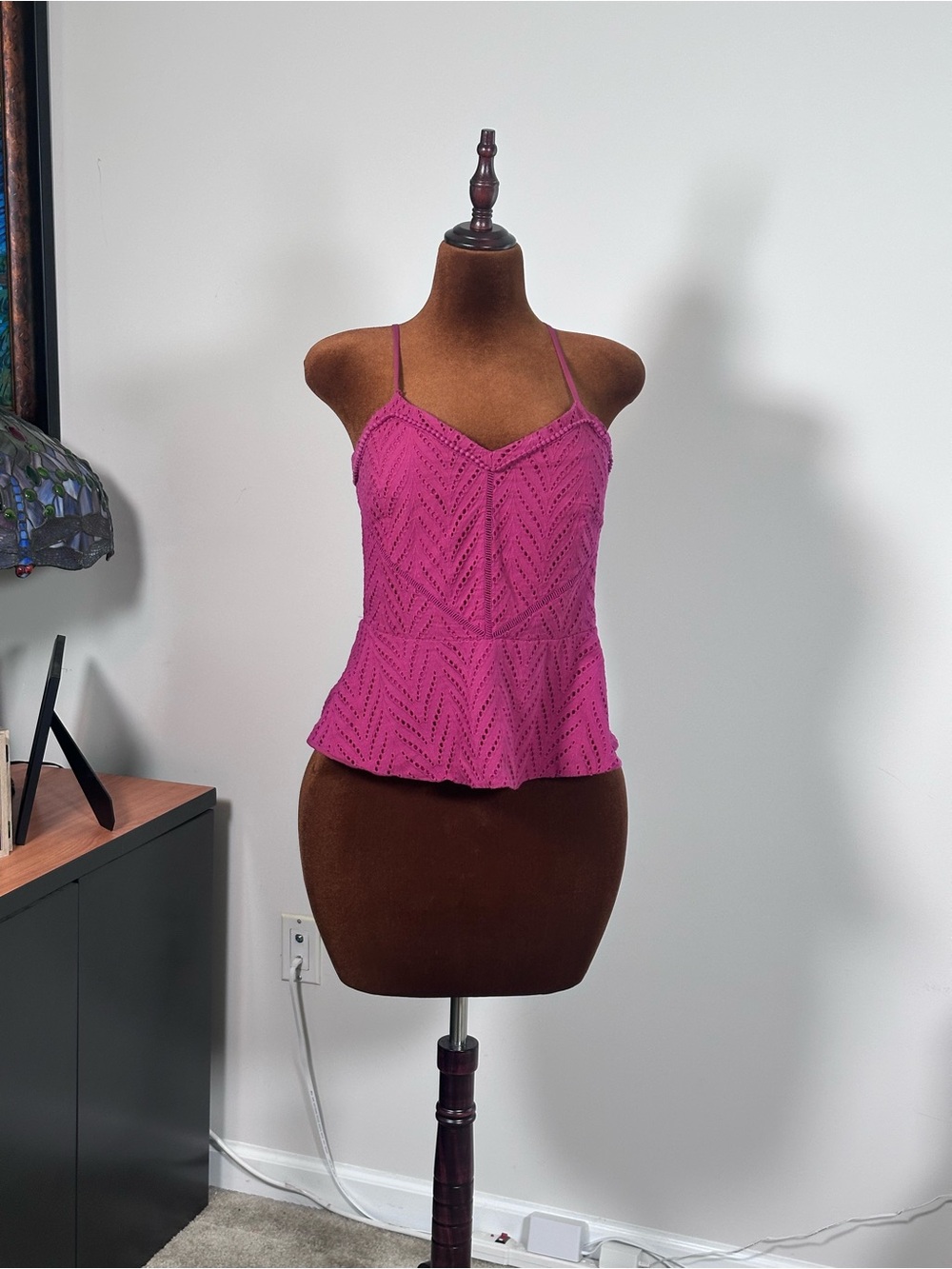 White House Black Market Fuchsia Eyelet Peplum Cami